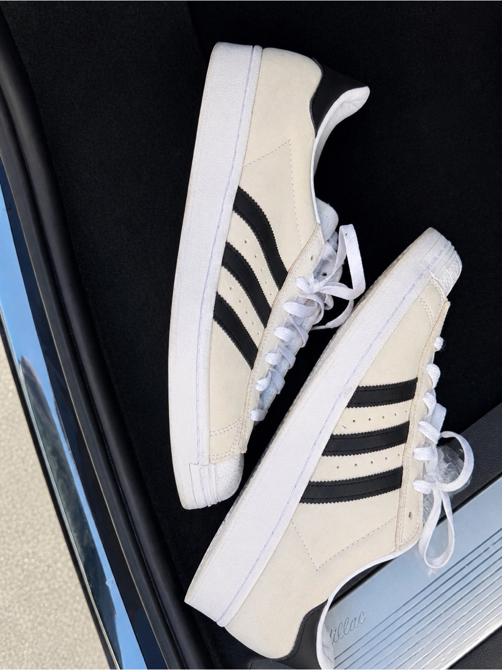 adidas Cream Suede Sneakers with Black Stripes